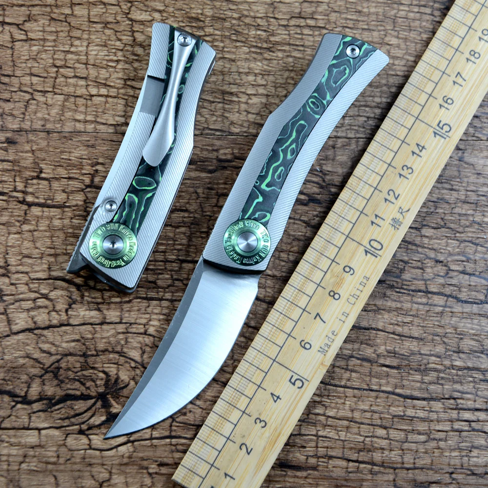 

TWOSUN TS385 Folding Knife M390 Blade Ceramic Ball Bearing Washer TC4 Titanium Handle Outdoor Camping Hunting