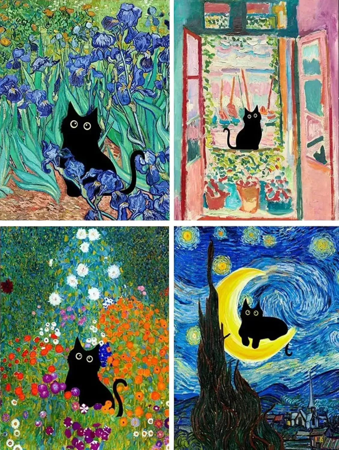 4 Pack DIY Paint By Numbers Kit for Adults Starry Night Cat, Acrylic Digital Oil Painting Art on Canvas Wall Decor Gift No Frame