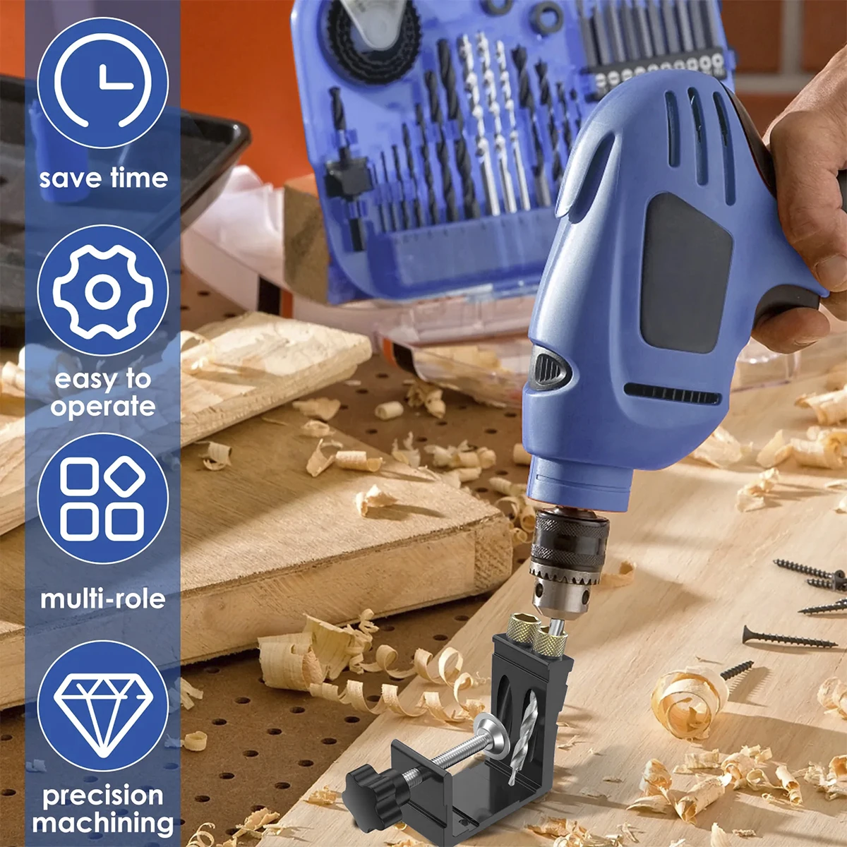 47Pcs 15° Angled Oblique Hole Locator Adjustable Pocket Hole Jig Kit Woodworking Drill Guide Tools for Joinery Work Plugs