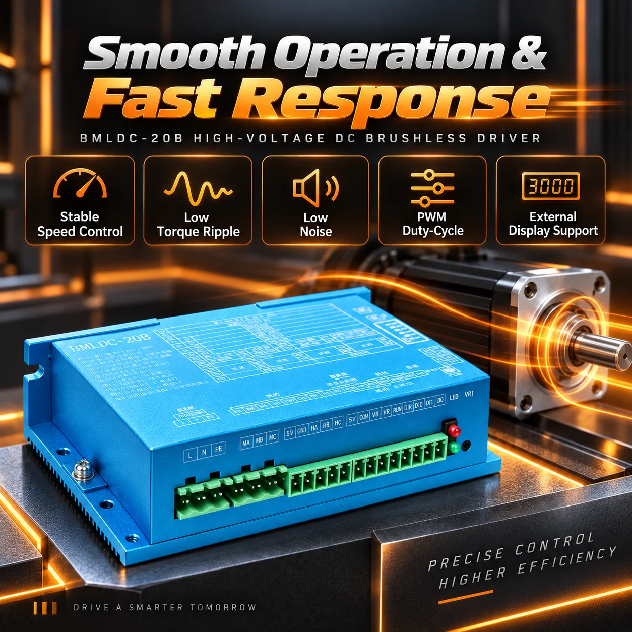 Industrial BLDC Motor Controller AC220V PWM Speed Driver With RS485 Modbus For Hall And Sensorless Motors IP54 Rated 200-400W