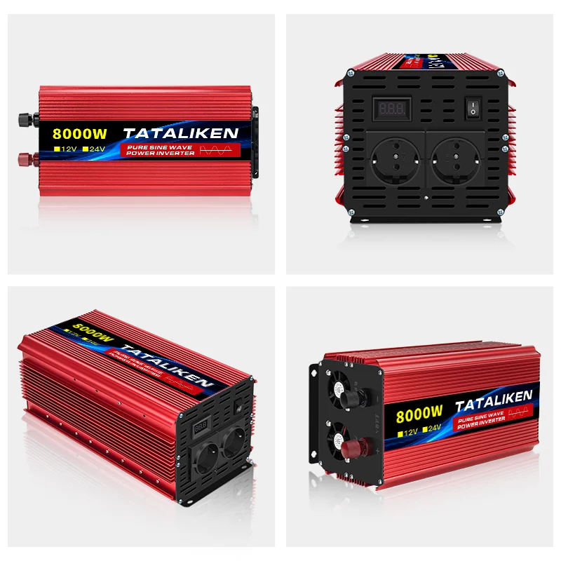 8000W/12000W Pure Sine Wave Inverter DC 12V/24V to AC 220V 50hz Power Inverter Charger Converter Adapter EU Socket