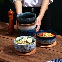 Japanese-style Ceramic Bowl with Lid Round Salad Bowl Tableware Ceramic Tableware Surface Bowl Kiln Into Ceramic Tableware