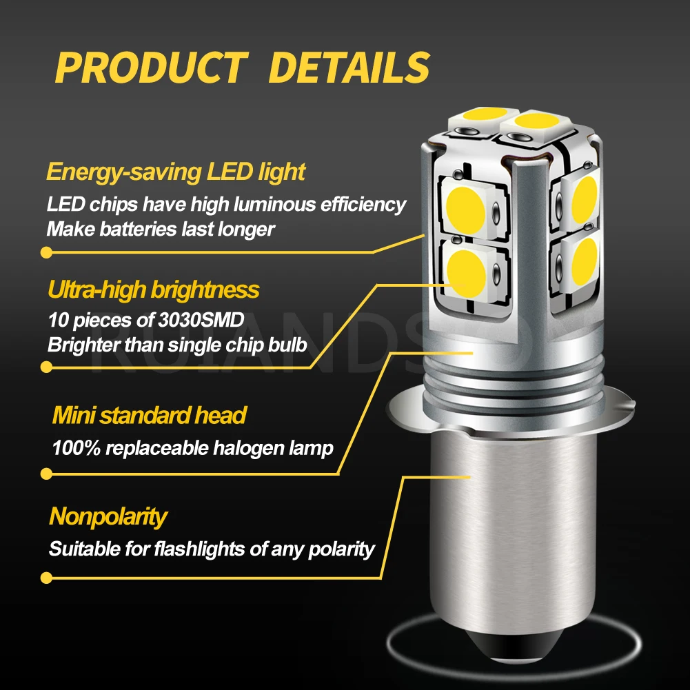 RUIANDSION 1Pcs E10 P13.5S PR2 3030SMD 6000K 4300K Maglite Flashlight Bulb 6V-40V 9V 12V 18V 24V 4D 6D 9D Torch 4-9Cells 600Lm view 6