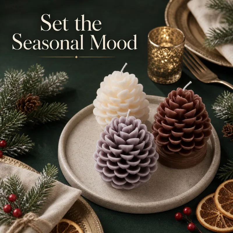 New Handmade Pinecone Scented Candle Creative Soy Wax Christmas Pinecone Ornament Hanging Decoration Home Goods 3PCS