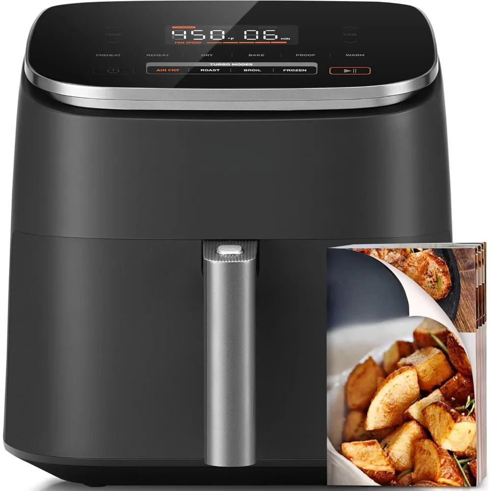 Air Fryer 9-in-1, Compact & Large 6-Qt, Fast Turbo Modes, 90°–450°F Even Results With Precise Temperature Control