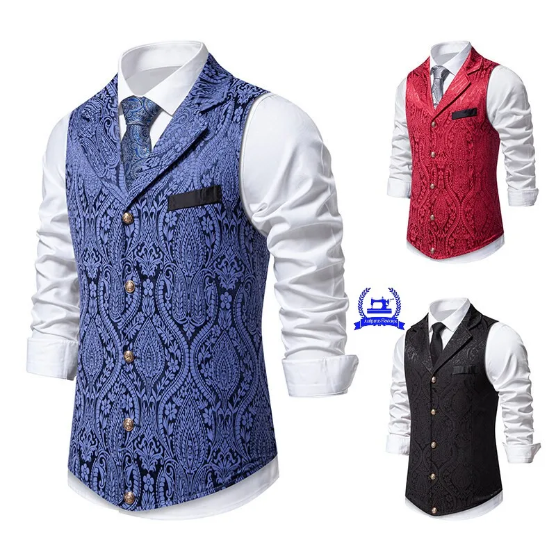 Мужской жилет с принтом, жилеты с принтом пейсли, 3-цветные костюмы, жилет с V-образным вырезом, жилет с лацканами