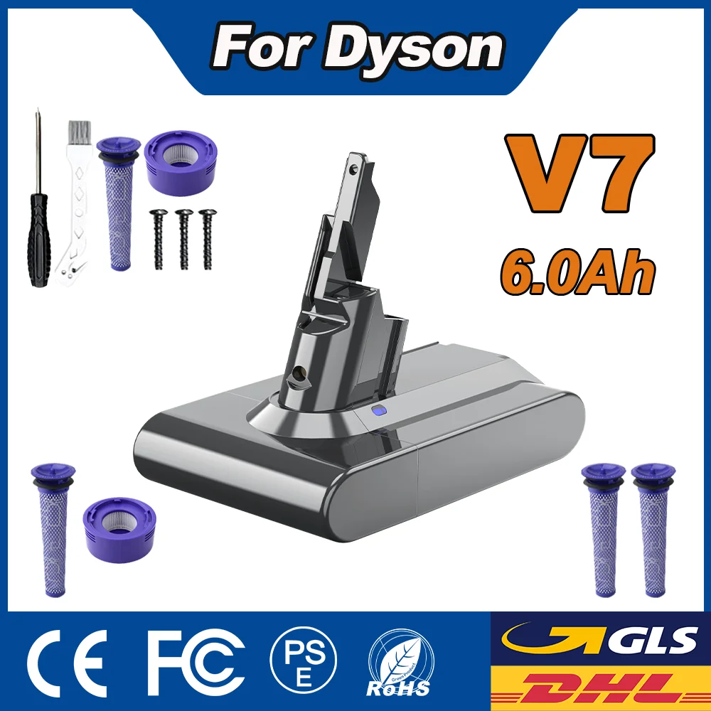 Batterie de remplacement 6,0 Ah pour aspirateur sans fil Dyson V7 21,6 V, compatible avec Dyson V7 Animal Trigger Fluffy Absolute