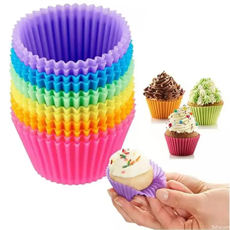 Cake Moulds 12PCS Silicone Reusable Cupcake Cases Muffin Baking Molds Muffin Cup Chocolate Cake Molds Baking Cups Cases Molds