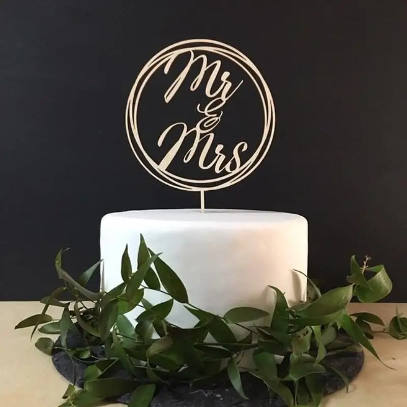 New INS Wooden Mr&Mrs Wedding Cake Topper Love Mr Mrs Cake Topper for Wedding Engagement Party Cake Decorations Party Supplies