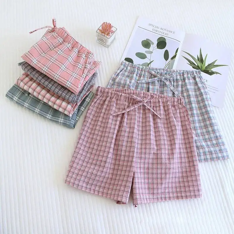 

Women's Summer Thin Cotton Soft Sweat Absorbing Plaid Design Multi Colors Home Shorts Comfortable Casual Beach Pants