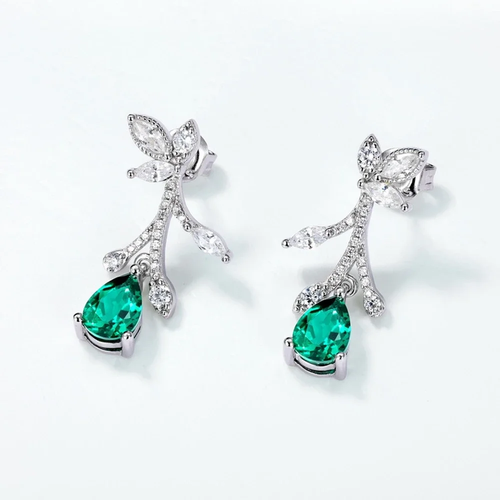 Yaranyan 100% 925 Sterling Silver Sparkling Pear Cut Emerald High Carbon Diamond Gemstone Drop Earrings Fine Jewelry Wholesale