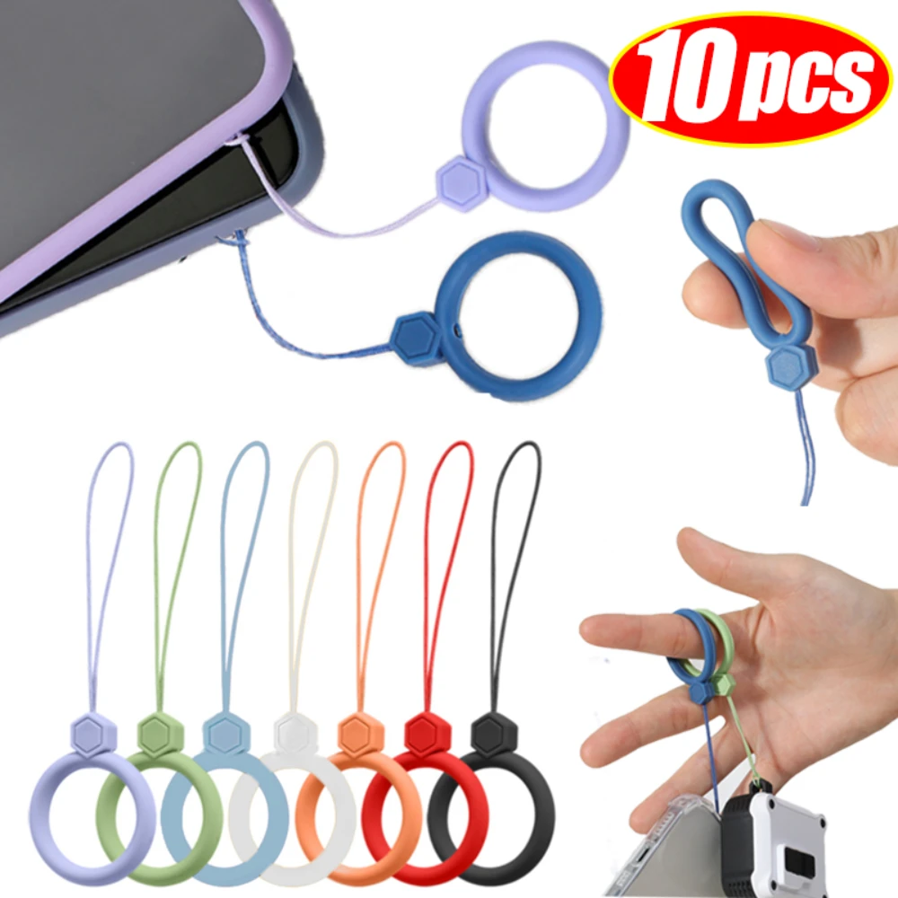 1-10pcs General Soft Silicone Strap Circular for IPhone Samsung Xiaomi Keychain Lanyards Finger Ring Mobile Phone Hanging Rope