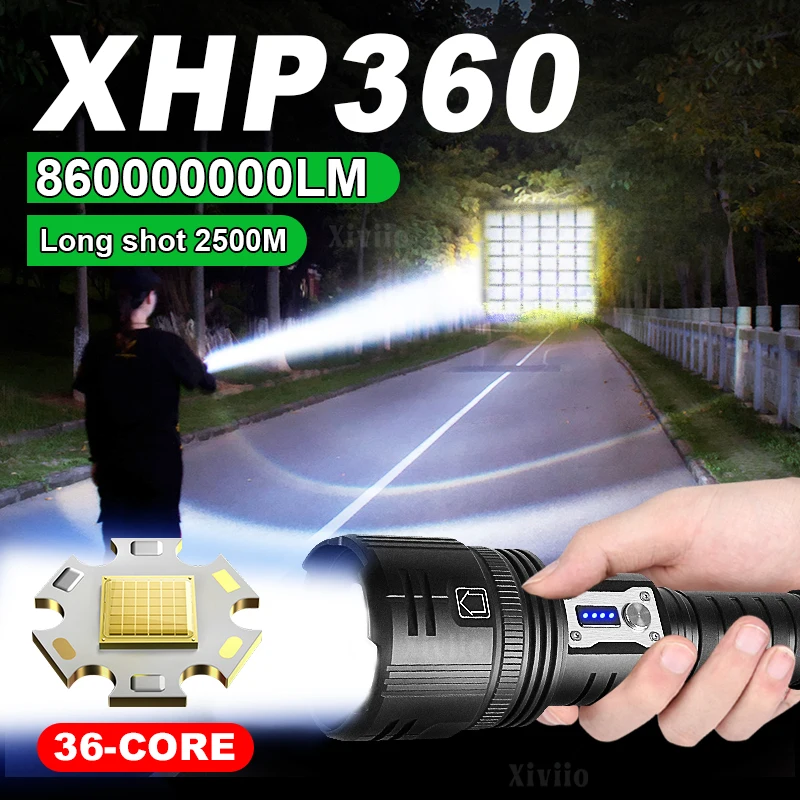 

Powerful XHP360 Flashlight Strong Light Telescopic Zoom 2500M Rechargeable High power led Flashlight Tactical Lantern Led Torch