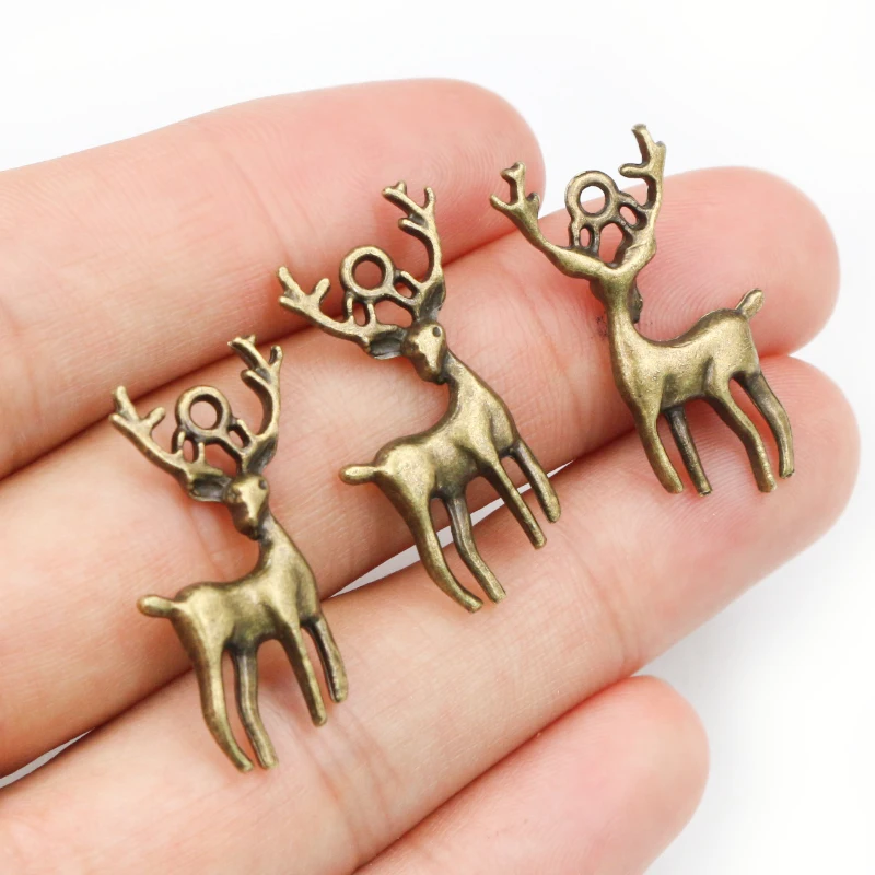 30pcs 28x13.5mm Bronze Antique Silver Plated Deer Cute Handmade Charms Pendant DIY Jewelry Finddings for Bracelet Necklace