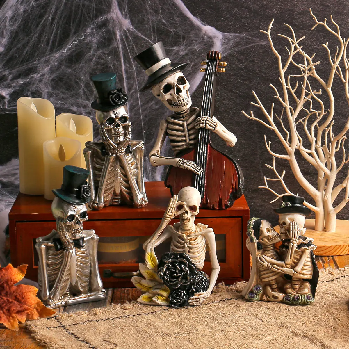 Coco Cartoon Skeleton Couple Cello Character Ornament