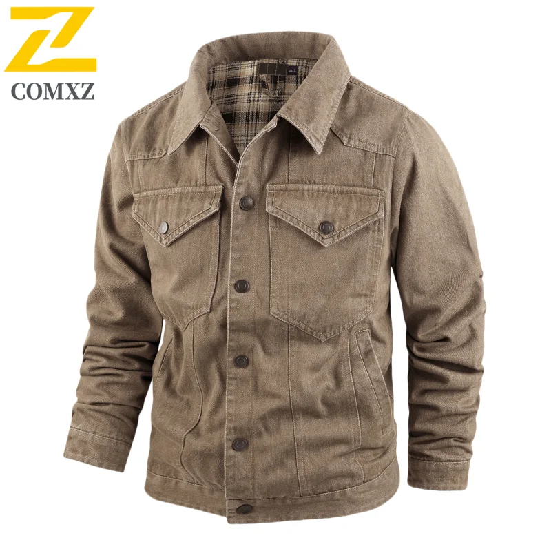 Brand Retro Denim Jacket Men Autumn Single Breasted Lapel Windproof Motorcycle Coat Men's Clothing Casual Solid Color Denim Coat