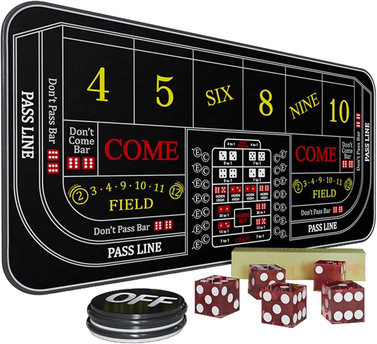 

70"x35" Craps Mat Set with Dice, ON/Off Button & Storage Bag