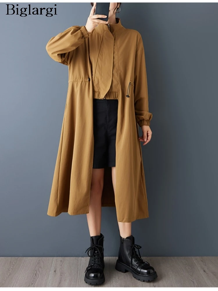 

Осенний плащ большого размера, женские нестандартные модные свободные повседневные женские пальто миди с длинными рукавами