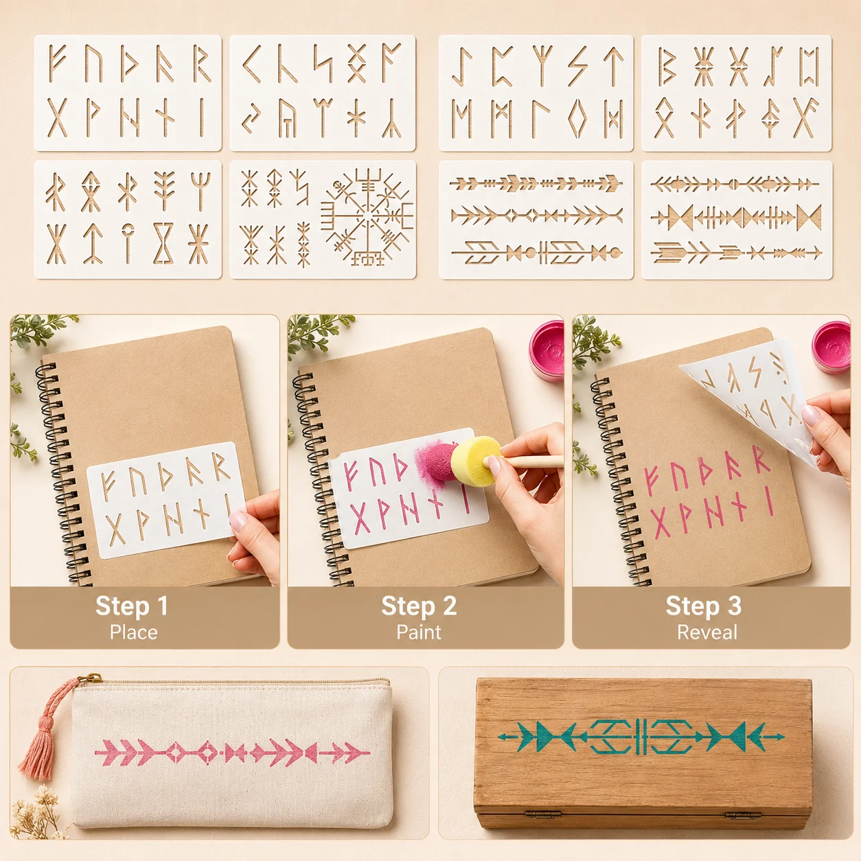 8Pcs Viking Rune Stencils Reus - đánh giá và giá Photography Angle