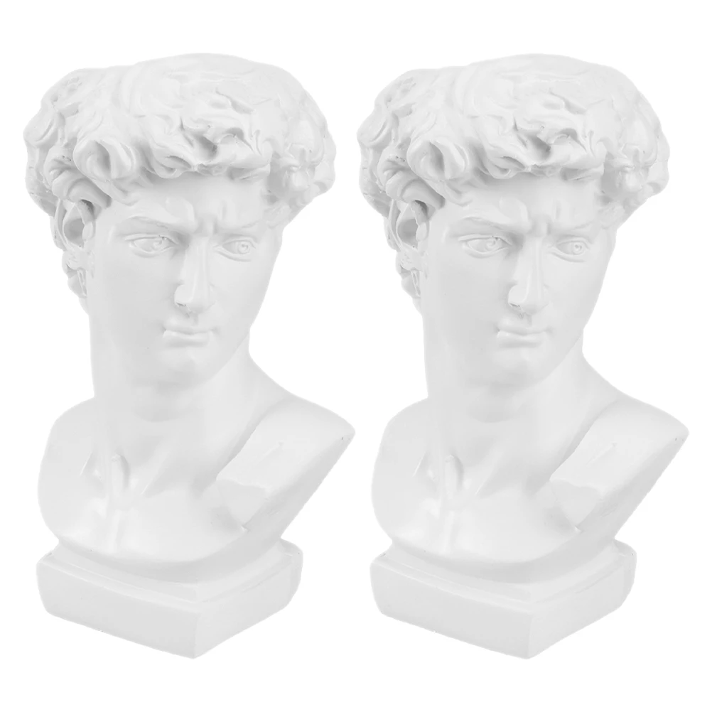 2Pcs David Statue Pen Holder Resin Desk Organizer Roman Sculpture Decor Stationery Cup Container Unique Desktop Art