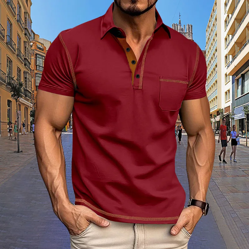 Summer Men's short sleeved Polo shirt 2024 new pocket lapel top European and American fashion casual men's polo shirt