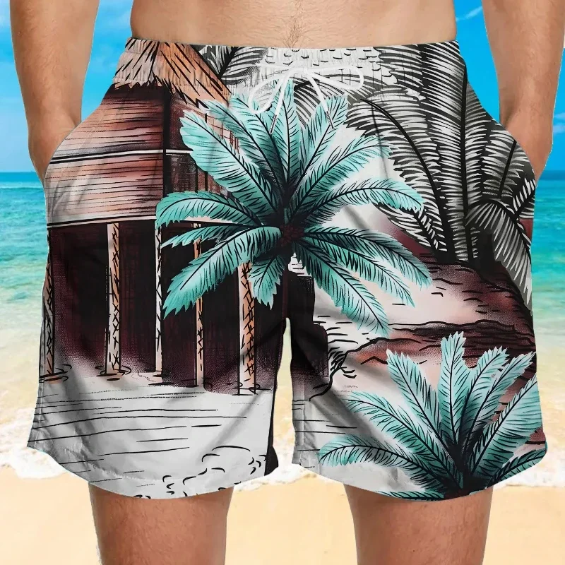 

New Fashion 3D Printed Shorts Adults Palm Pattern Sports Beach Pants Hawaii Vacation Breathable Swim Shorts Motorcycle