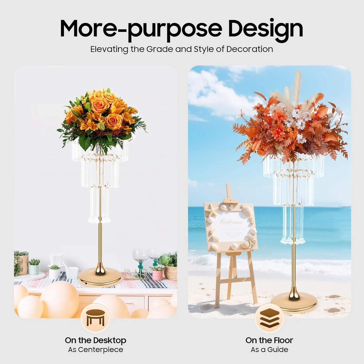 حامل زهور الزفاف مكون من 4 طبقات بطول 32 بوصة حامل عرض أكريليك كريستالي ذهبي طويل القامة عرض قطع مركزية أنيقة لحفلات الزفاف