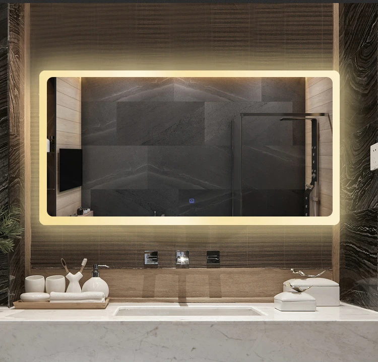 

Smart Bluetooth Defogging LED Lighting Touch Screen Mirror With Overall Sales Display For Bathroom Wall Usage