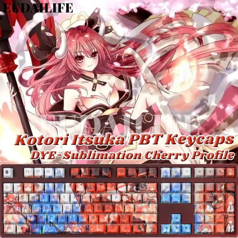 

Аниме Kotori Itsuka Date A Live 108-клавишные колпачки PBT DYE Сублимационная Cherry MX Cross Axis Switch Keycap Механическая клавиатура Игра Gif