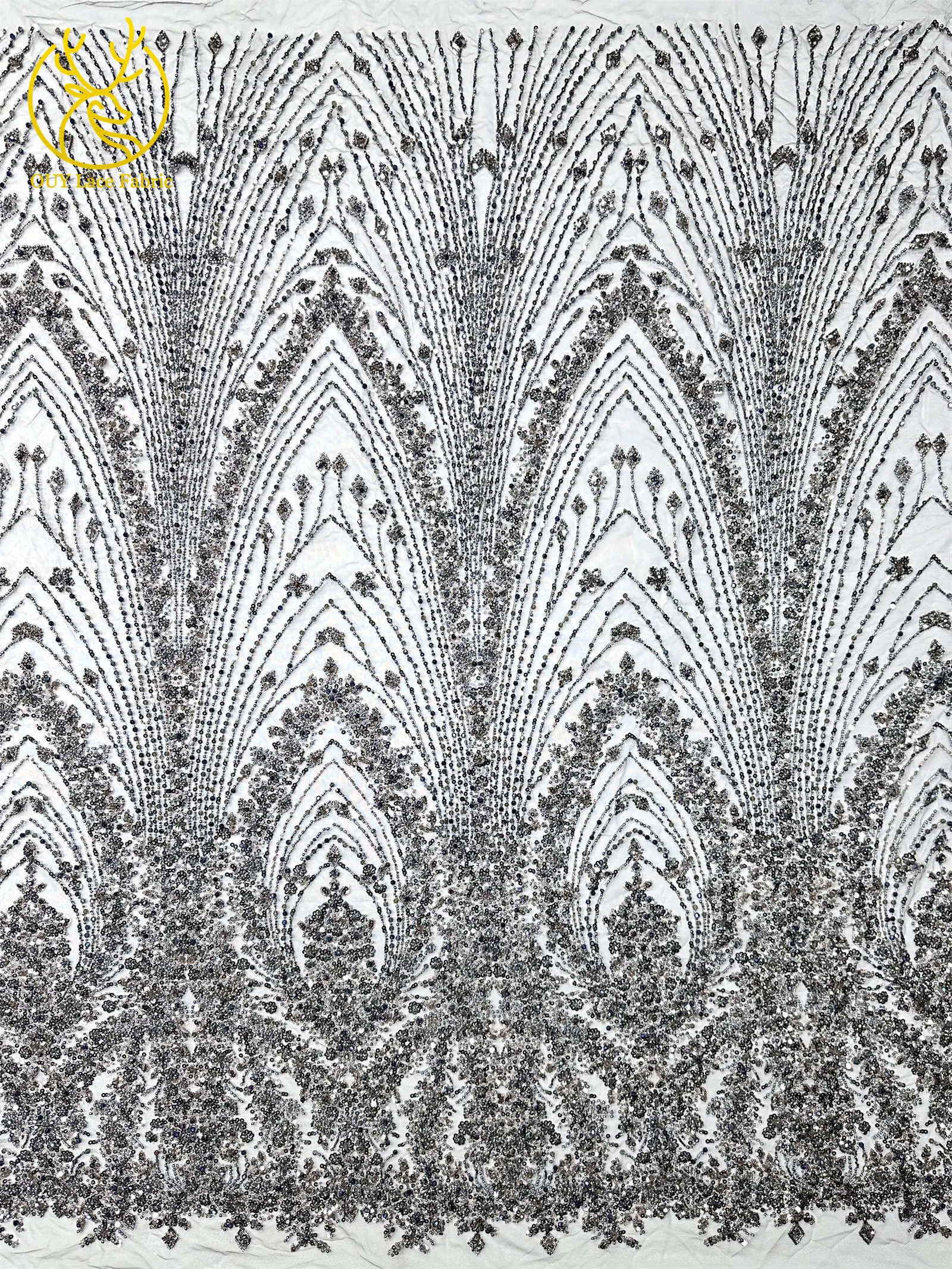 Schwarzer Luxuriöser Afrikanischer Handgefertigter Schwer Perlenverzierter Pailletten-Spitzenstoff 5 Yards Luxuriöser Französischer Tüll-Spitzenstoff für Partykleider – Detail 7