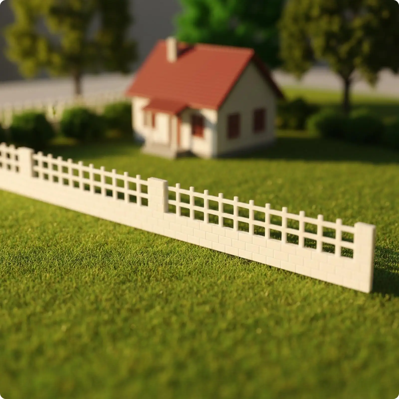 Freestanding Mini Fence Panel with Textured Brick Base for Model Train Scene Garden Decor Extendable Fence Kit for Hobbyists