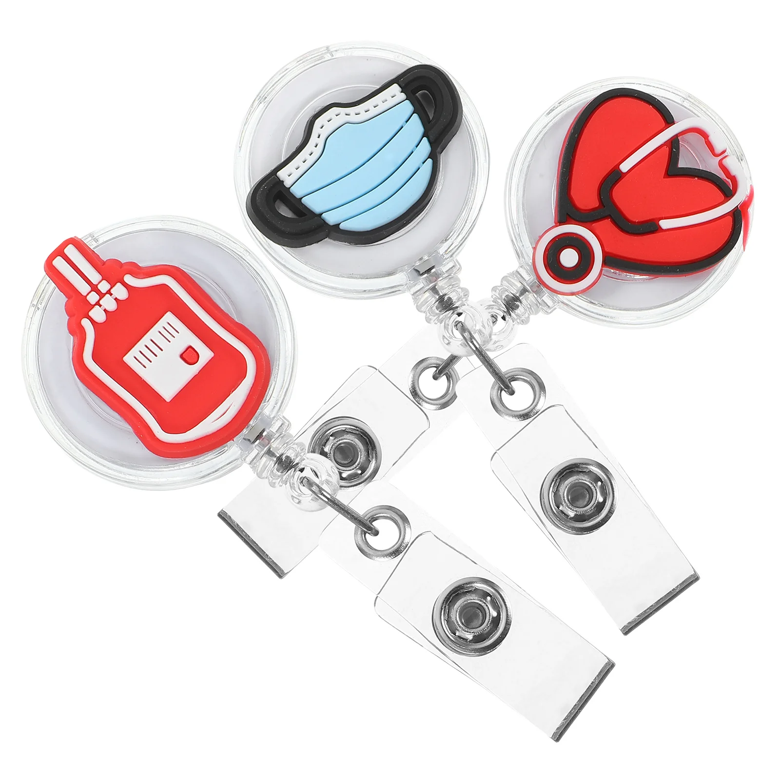 

3Pcs Badge Holder Retractable Clip Nurse Id Card Holder Soft PVC Metal Buckle Secure Adjustable Length Medical Professional Use