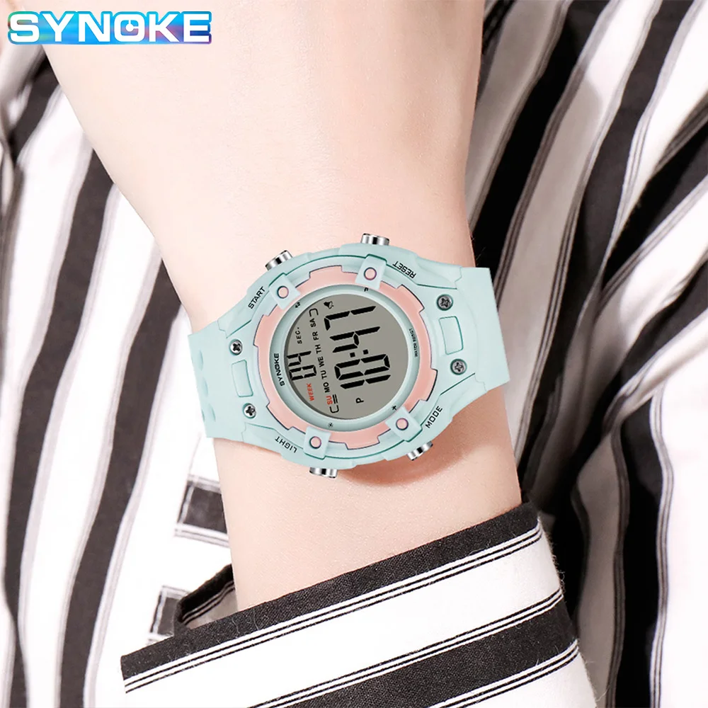 Synoke Digital Watches Lady Sports Luminous Multifunction Waterproof Chrono Wristwatch Outdoor Girls Fashion Student Watch