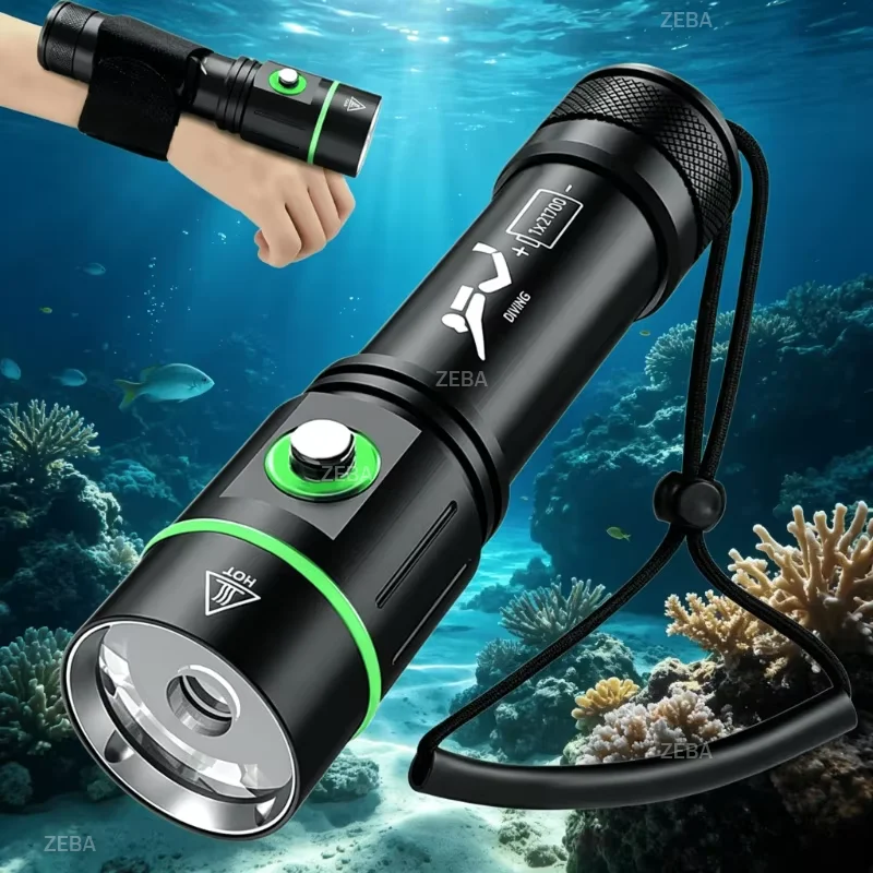 Professional Diving P70 3000LM LED Scuba Diving Flashlight Super Bright IPX8 Waterproof Torch Underwater 200M Spearfishing Flash