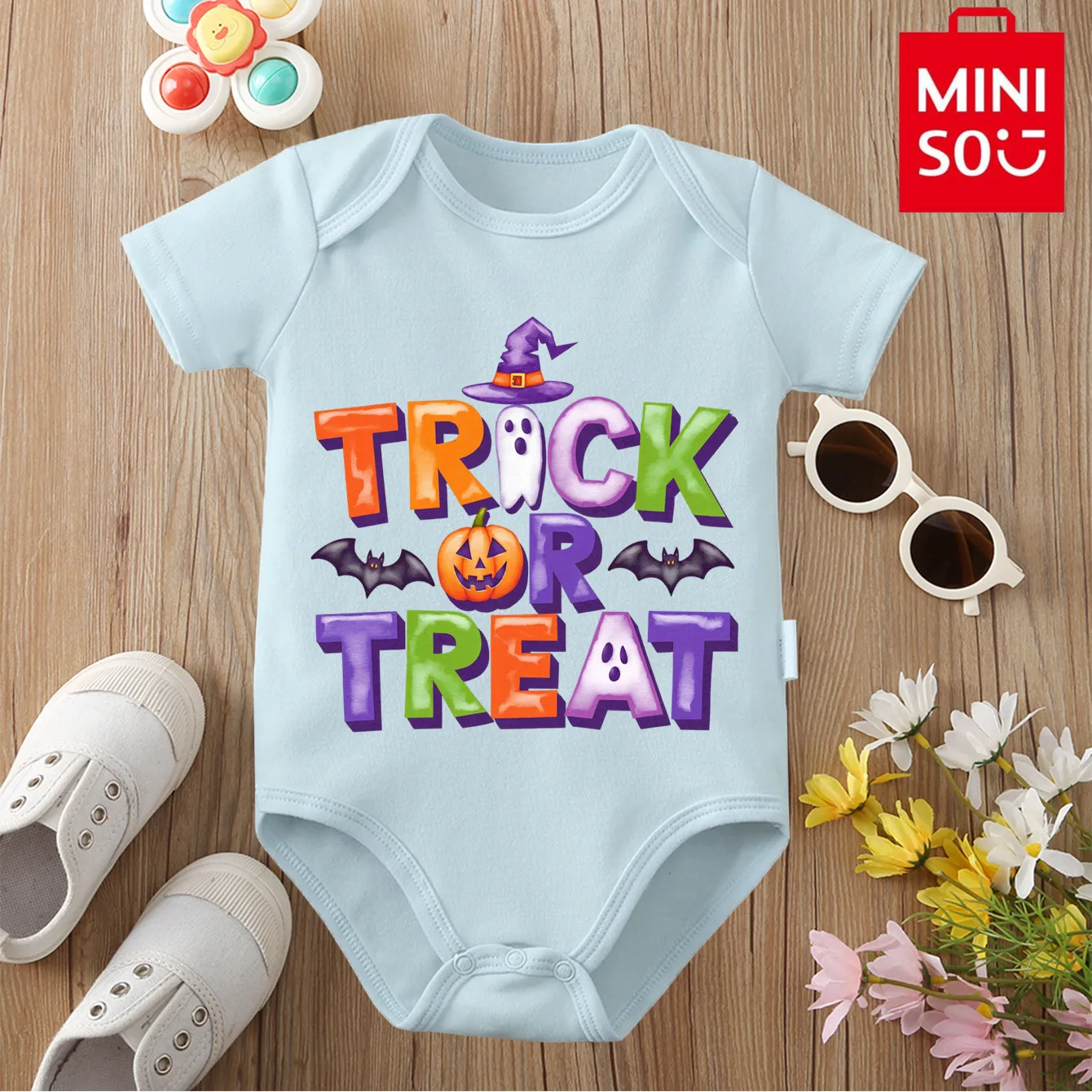 

My First Halloween MINISO Bodysuit Trick or Tread Print Pure Cotton Cloths For Baby Onesie Jumpsuit for 0 To 12 Months Newborn