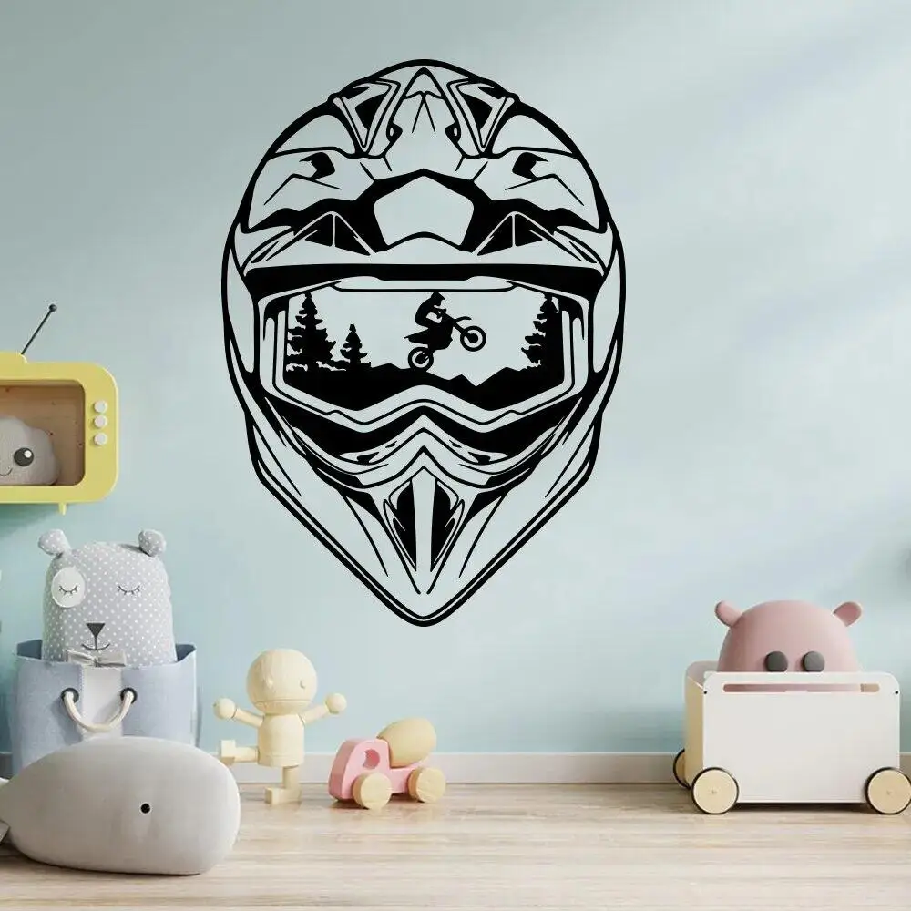 Motorcycle Vinyl Wall Sticker Teenagers Room Helmet Wall Tattoo Decal Removable Home Decoration Motorbike for Boys T181