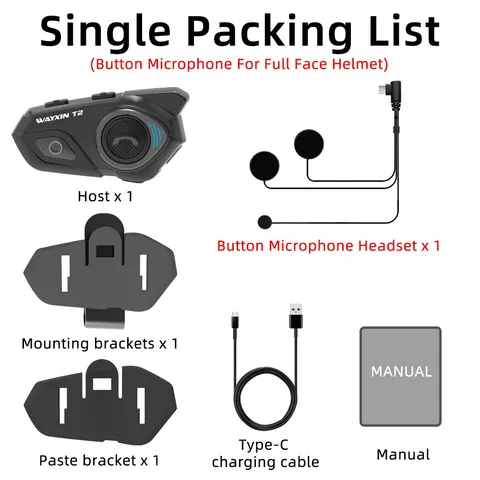 WAYXIN шлем гарнитура T2 мотоцикл Bluetooth домофон для 2 всадника 300 м домофон мото домофон BT 5,1 водонепроницаемый байкер