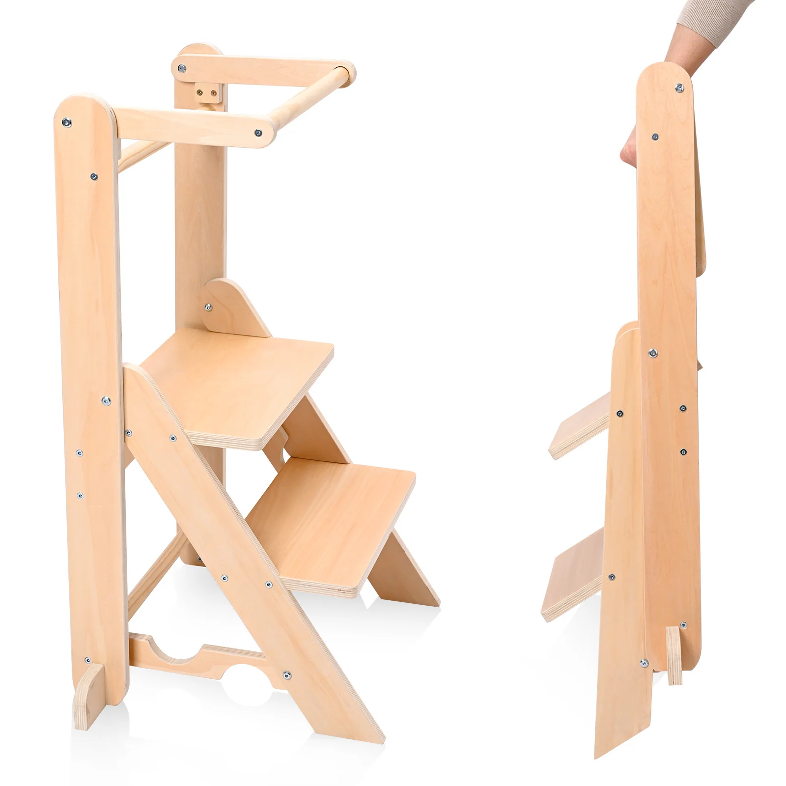 Folding Learning Tower Observation Tower for Children 1-3 Years Old Montessori Learning Tower Wood Kitchen Helper Safety