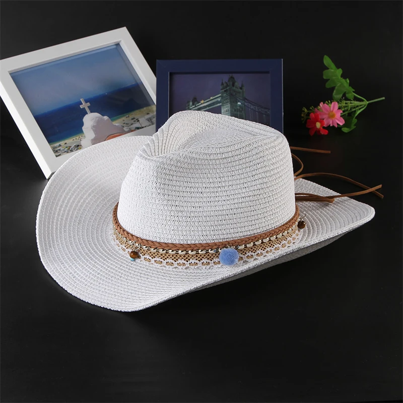 Western Cowboy Hat for Women Men Summer Wide Brim Cowgirl hat Sun Beach Straw Hats