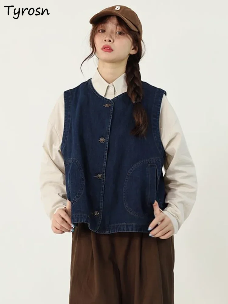 

Vests Women Denim Design Solid Fashion Outwear Vintage Ladies Spring Japanese Style Loose Students All-match Leisure Tender Ins