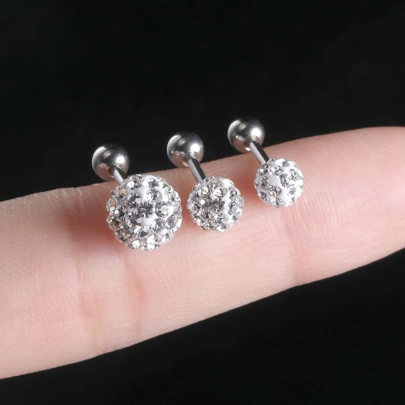 Brincos De Bola De Cristal Para Lobe, Orelha Tragus Cartilagem Piercings, Brinco De Bola, Conch Ear Stud, Piercings Cartilagem Hélice, 1Pc