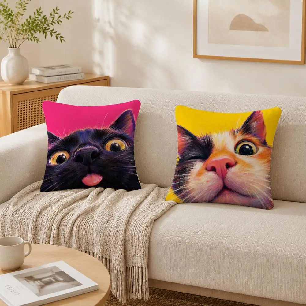 Ginger Cat Peekaboo Kitten Art Pillow Case Double-Sided Plush Sofa Cushion Covers Organic Breathable Invisible Zipper