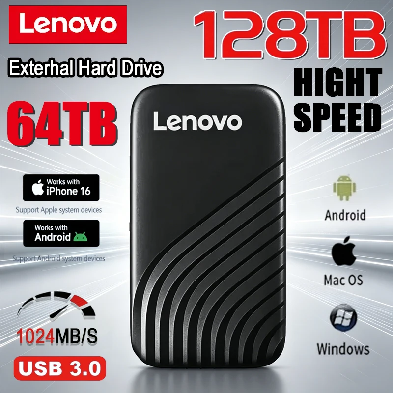 

Портативный SSD-накопитель Lenovo 1 ТБ Type-C USB 3.1, флеш-память 16 ТБ, внешний SSD-диск 2 ТБ M.2 для ноутбуков/настольных ПК/телефонов/Mac