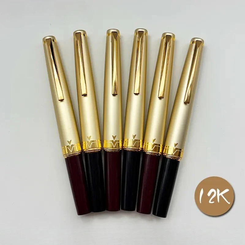 Junlai 610 Steel Pen 12k Gold Pen Tip EF F Equipped with Rotating Ink Dispenser Office Daily Pens 26 New Products Winggsung Pen