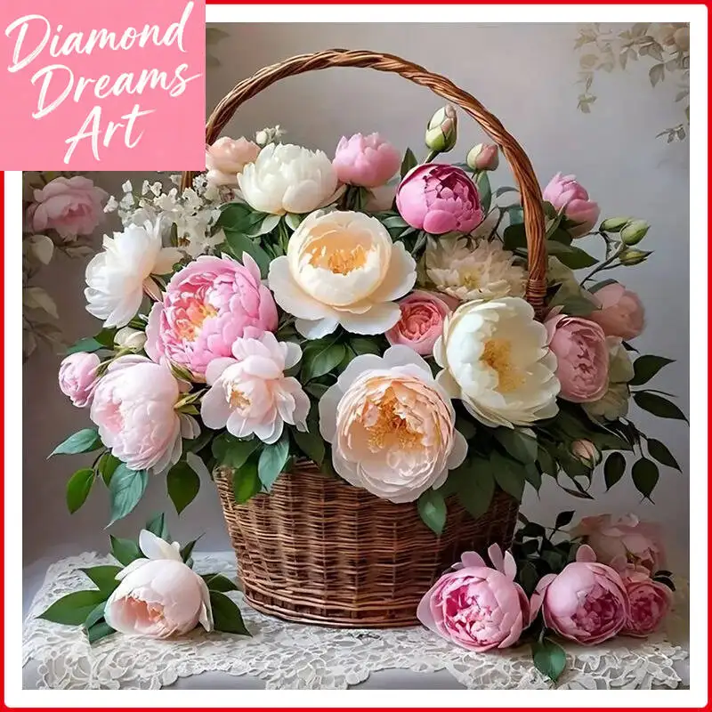 Frameless, Diamond Mosaic Flowers Basket Suitable For Beginners Embroidery DIY Picture Painting Handmade Gift
