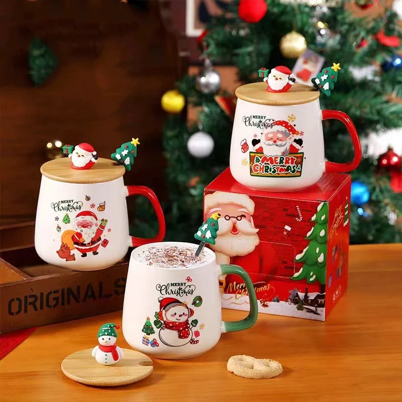 

Лидер продаж, рождественские керамические чашки, рождественские подарки, милые крытые ложки, чашки для молока, офисные креативные кофейные чашки, новогодние подарки