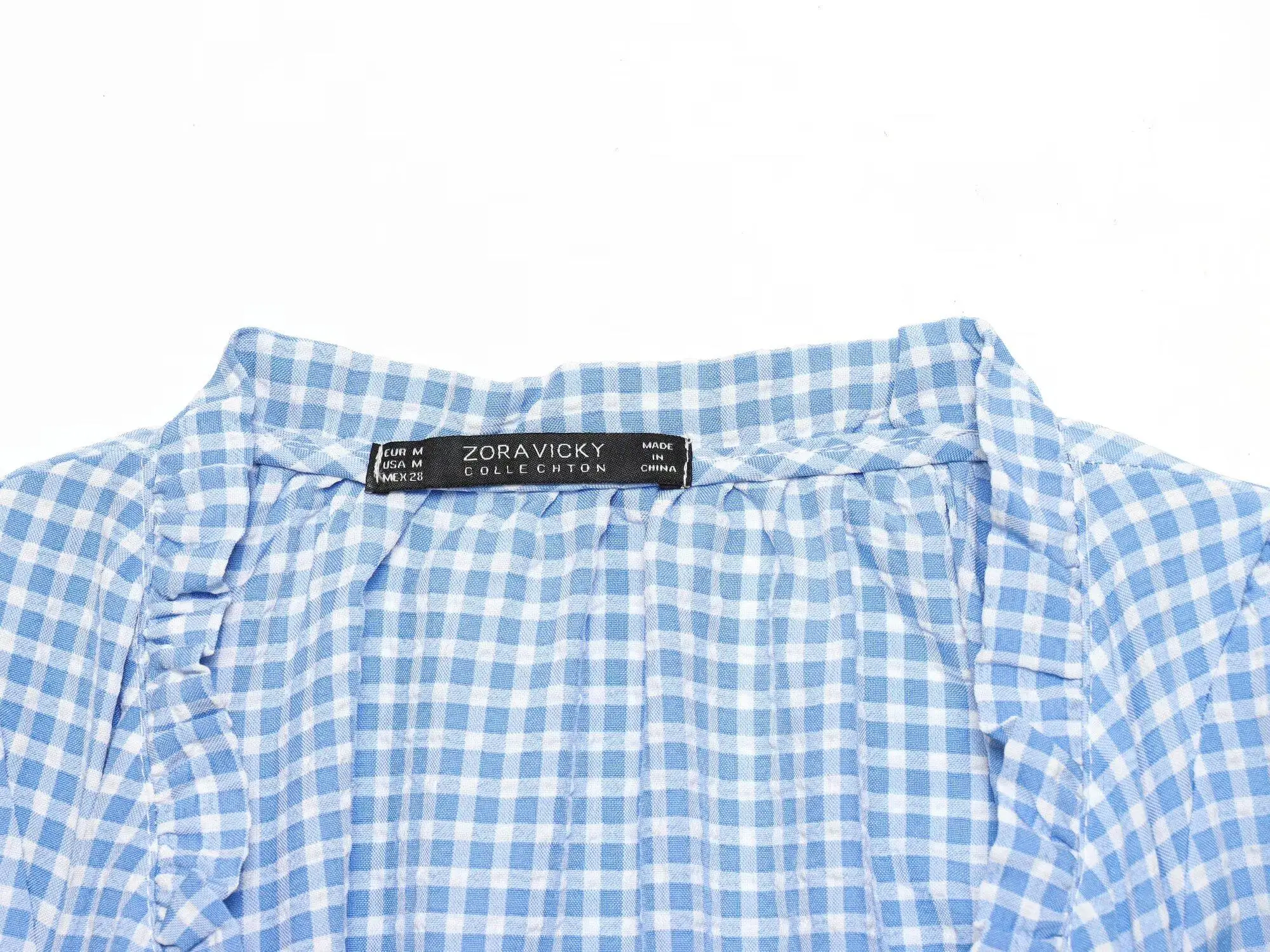 Frühling 2026 Neue Europäische und Amerikanische Damenmode Lässiges Lockeres Vielseitiges Schnür-Top in Blauem Karomuster