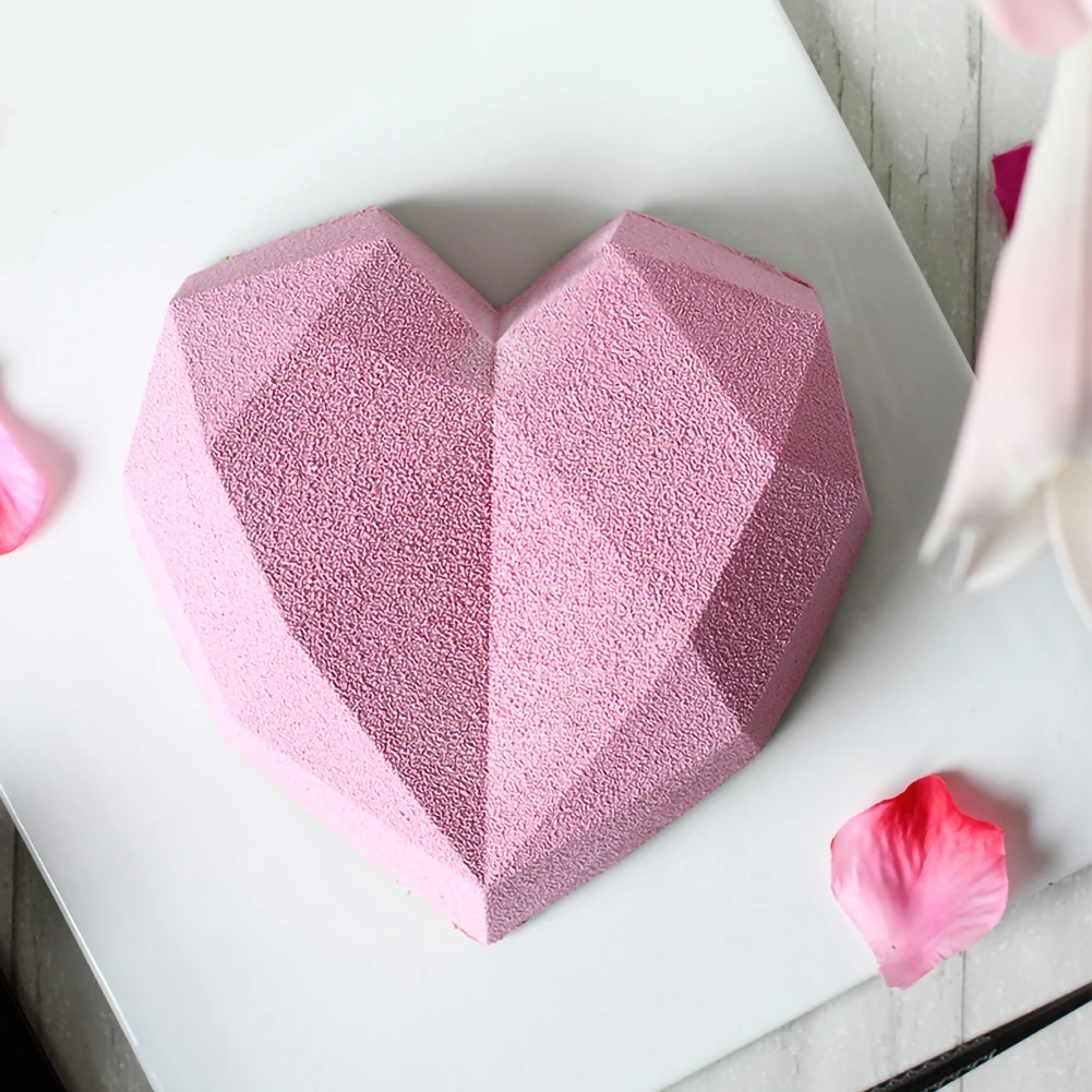 3D Love Diamond Heart Dessert Cake Mold Pop Silicone Art Mold 3D Mousse Baking Pastry Silikonowe Moule Decoration