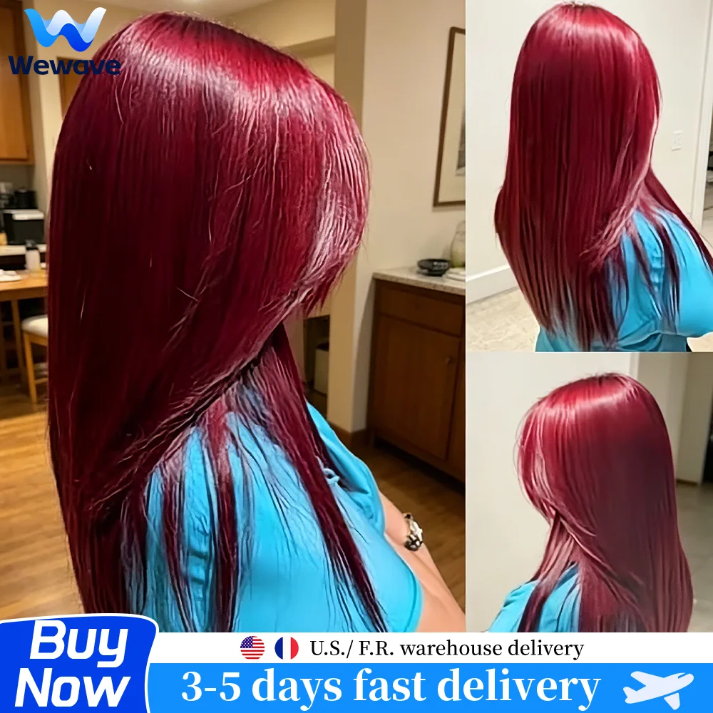 Perruque Lace Front 13x4 en cheveux humains brésiliens, densité 200, 34 pouces, couleur bordeaux 99J, lisse, avec frontal en dentelle HD 13x6, pour femmes, perruque rouge colorée