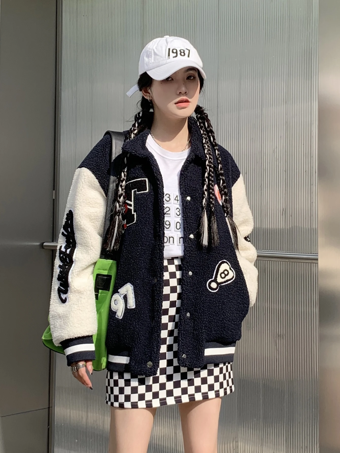 Men's Cartoon Letters Embroidery Polar Fleece Jacket Vintage Lapel Buttons Thick Casual Coats for Fall and Winter